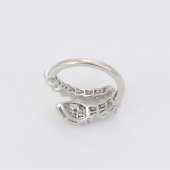 Snake Ring Adjustable Ring Platinum Plated Baguette Stone Ring - Picture 4 of 10